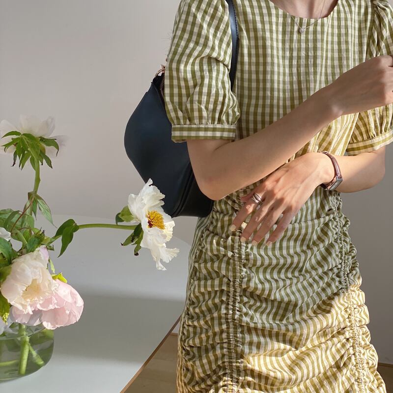 プリーツカラー格子柄ドレス レディース レース ビッグFスモールZ韓国18497037846