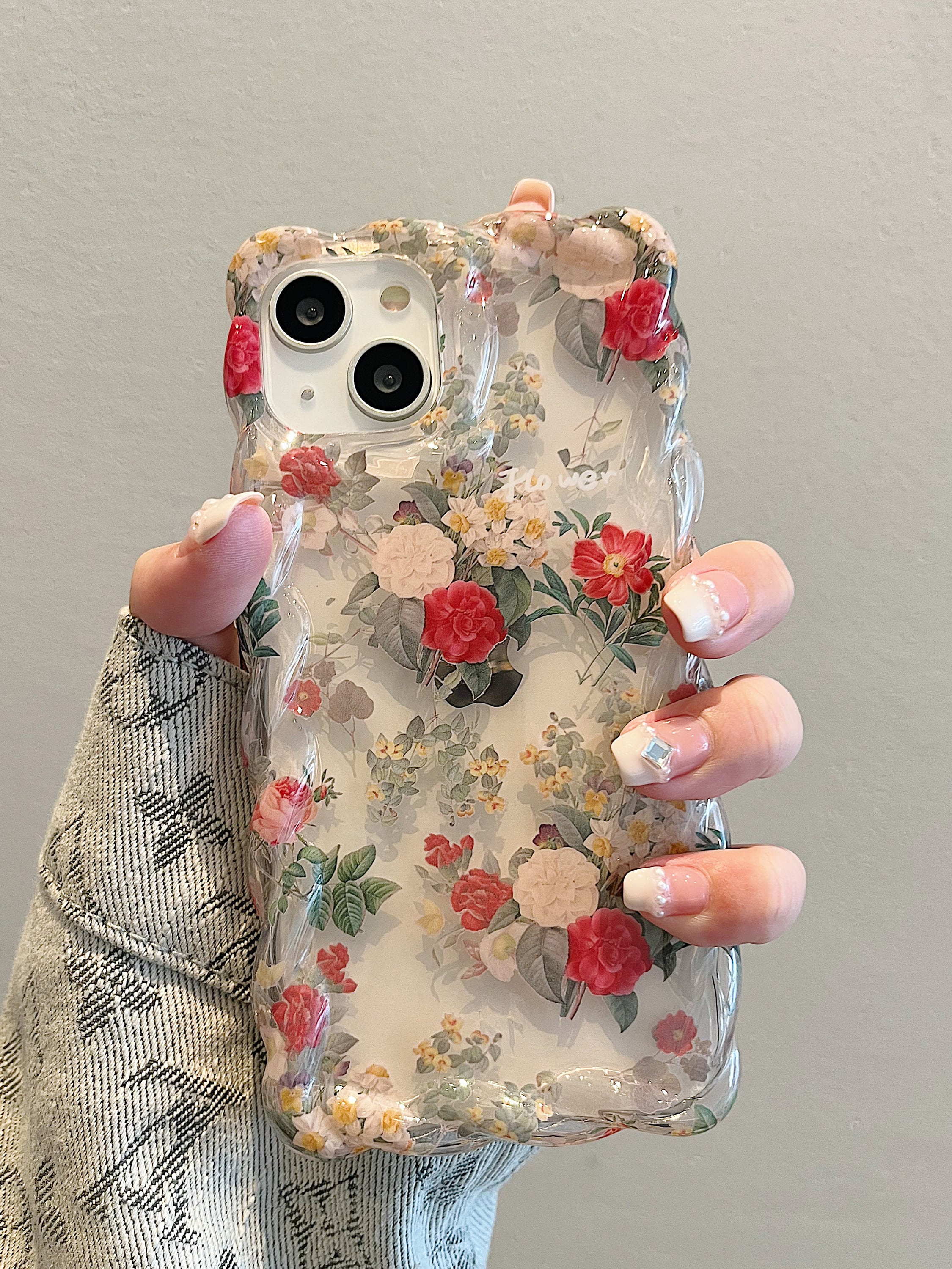 iPhone14 Pro Max/13/12ケース 花柄 フェミニン かわいい 立体