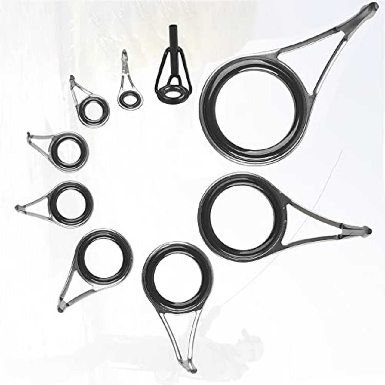 ロッドガイド 釣り竿トップガイド ヒント セット セラミックリング ステンレス鋼 釣り竿穂先 交換 修理キット 収納ボックス付き (9本 黒 (6#-30#) ロッドガイドリペアセット)