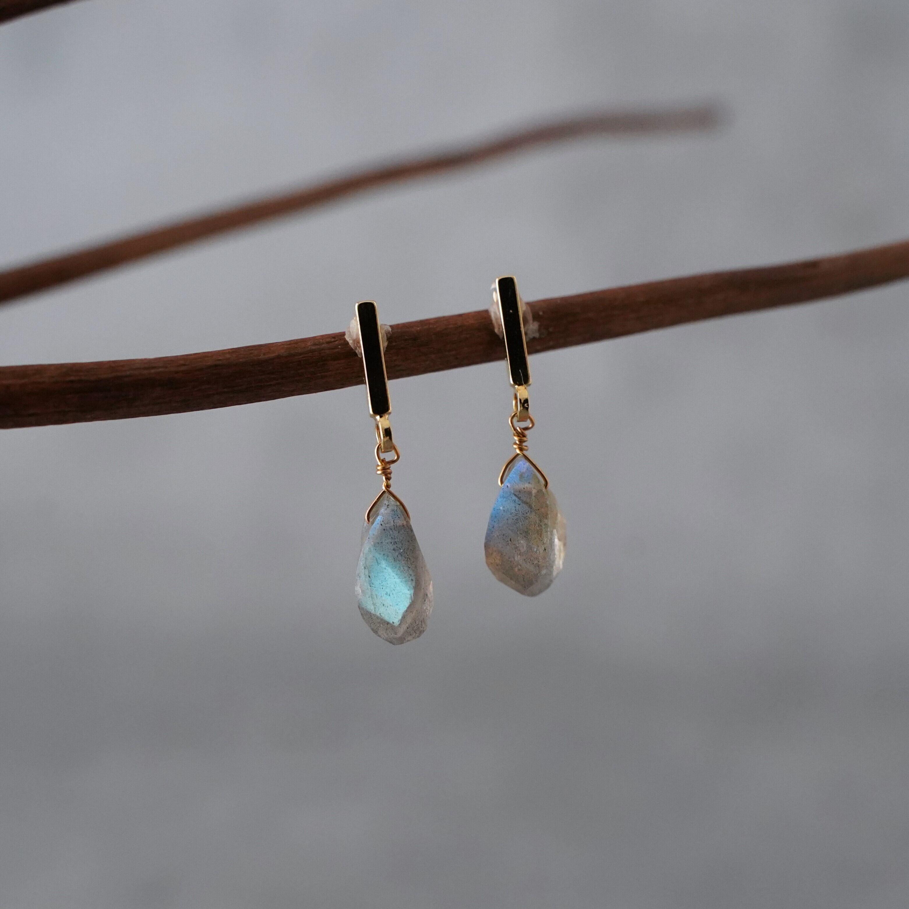 K14ムーンストーン ラブラドライト アイオライト ハンドメイドピアス＆チャーム K14ムーンストーン ラブラドライト アイオライト ハンドメイドピアス