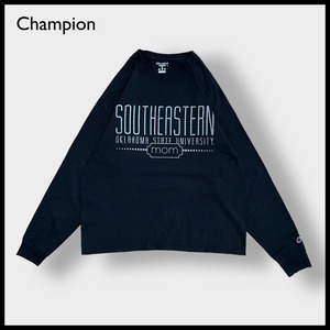 【Champion】カレッジ ロンT ロングTシャツ 長袖Tシャツ ロゴ プリント オクラホマ州立大学 OKLAHOMA STATE UNIVERSITY チャンピオン X-LARGE ビッグサイズ 黒 US古着