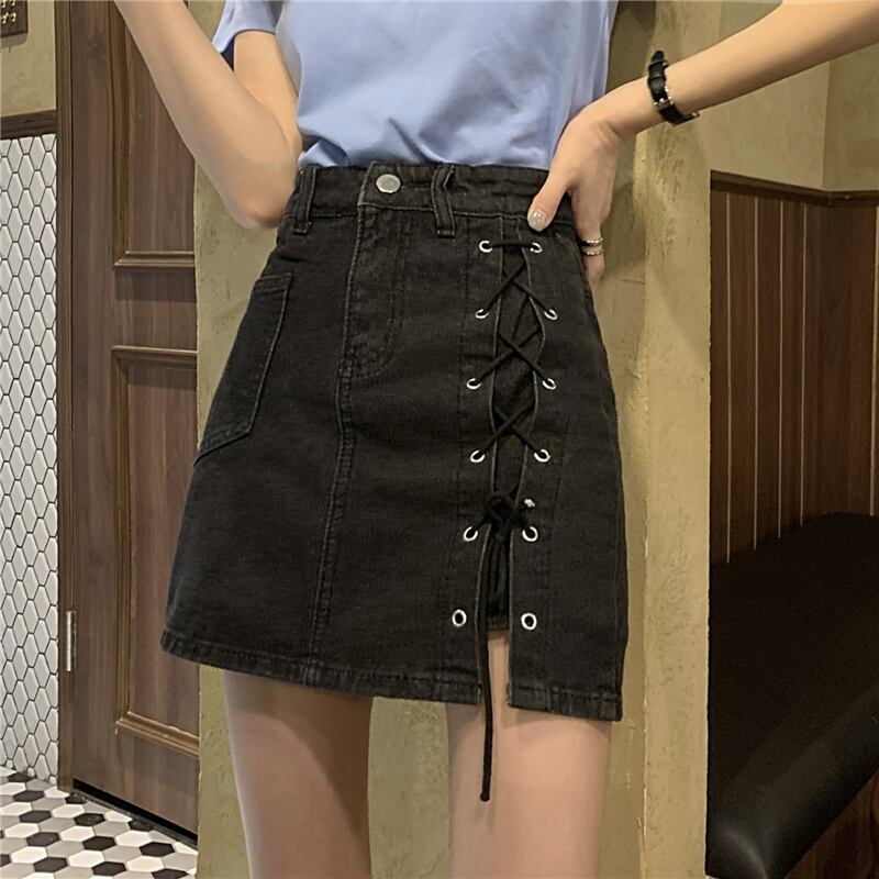 サマースリムショートスカート スタイルサイドハイウェストウェスト薄手Aライン レース ストリート 夏物 レースアップ ケッペル33745577219