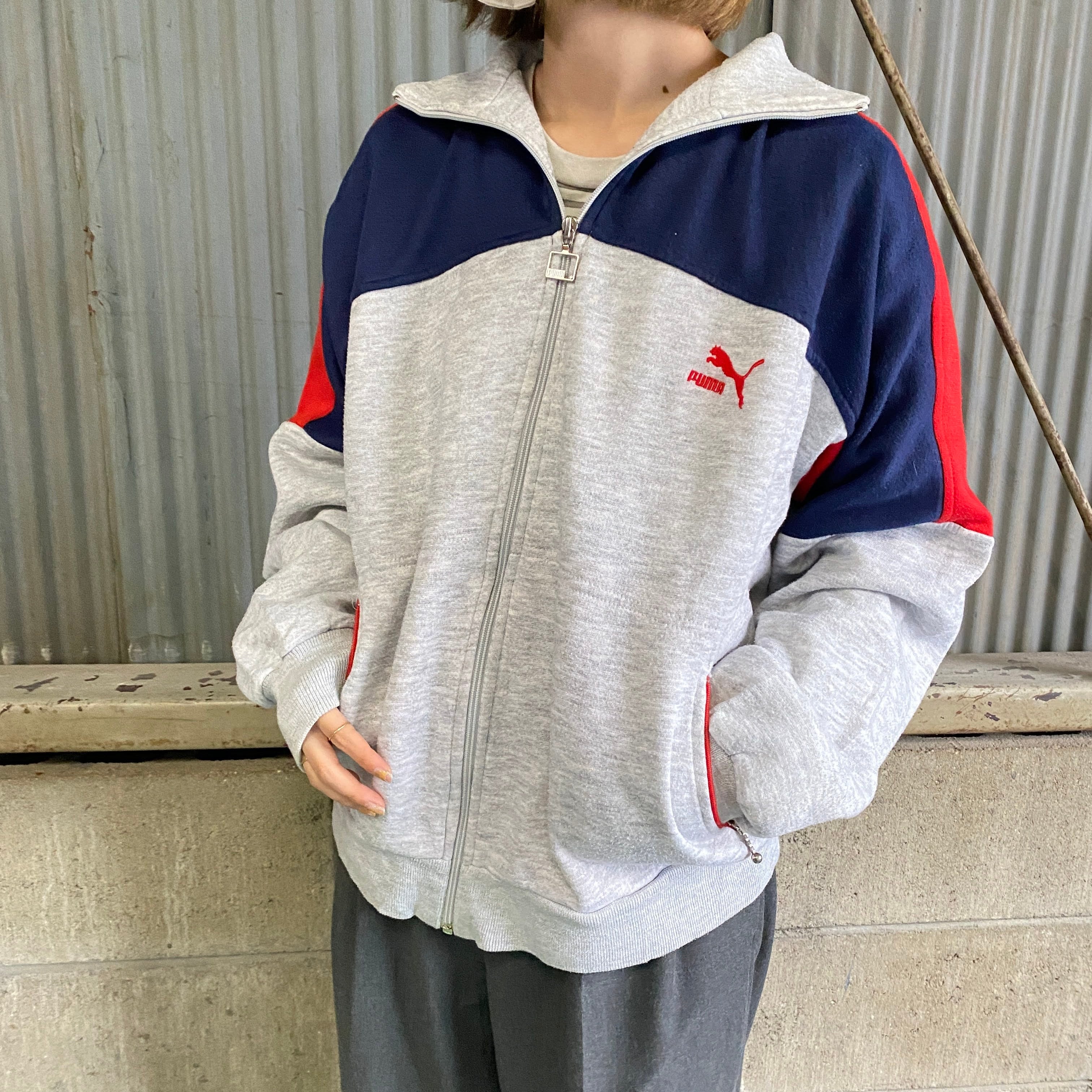 80年代 ヴィンテージ puma プーマ スウェット ジャージジャケット メンズM 古着 80S ヴィンテージ ビンテージ ネイビー×グレー×レッド  【ジャージ・トラックジャケット】 | cave 古着屋【公式】古着通販サイト