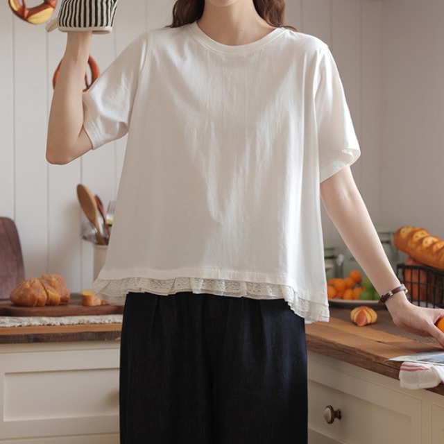 レースデザインTシャツ　M1447