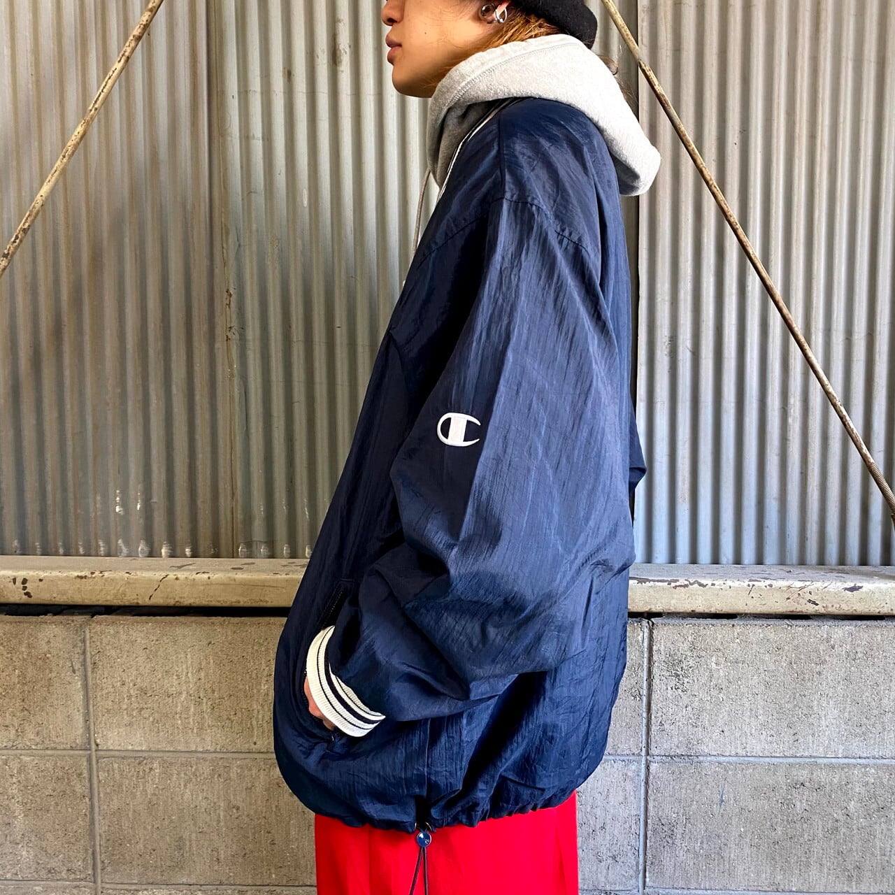 Champion アウター M チャンピオン ネイビー メンズ 刺繍 古着 特別セーフ ネイビー