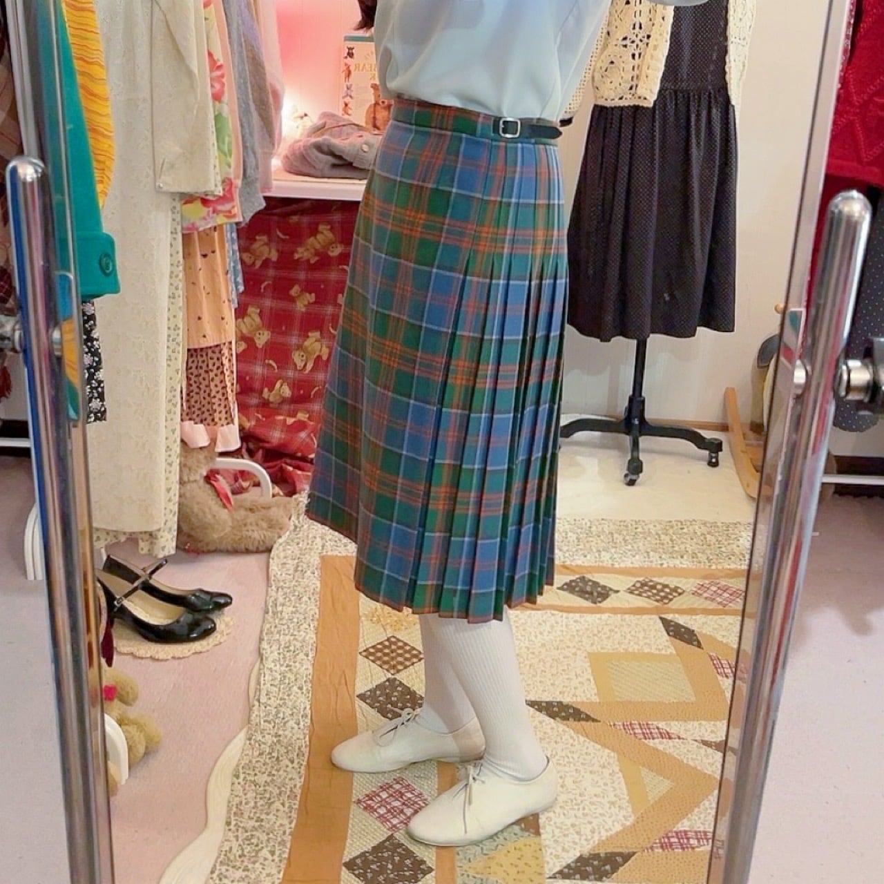 light blue check wrap skirt
