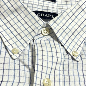 【CHAPS】X-LARGE ビッグサイズ 格子柄 長袖シャツ カジュアルシャツ ボタンダウン ホワイト ラルフローレン RALPH LAUREN チャップス US古着