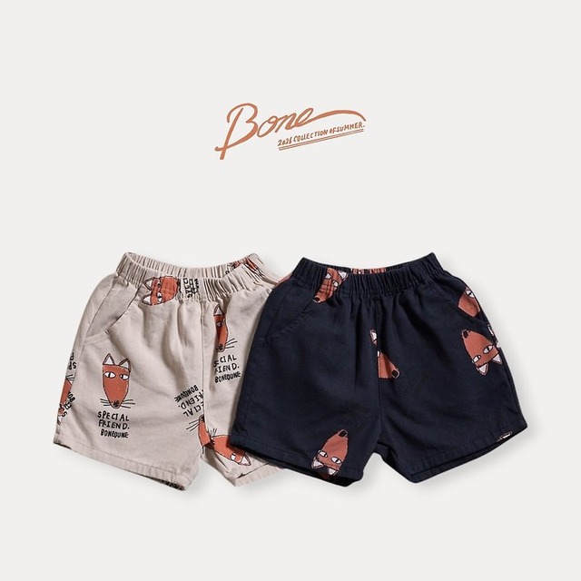 【取寄】boneoune｜fox all-over print 4-part pants｜フォックス4分丈パンツ｜XS-JL｜kids&jr｜26 summer