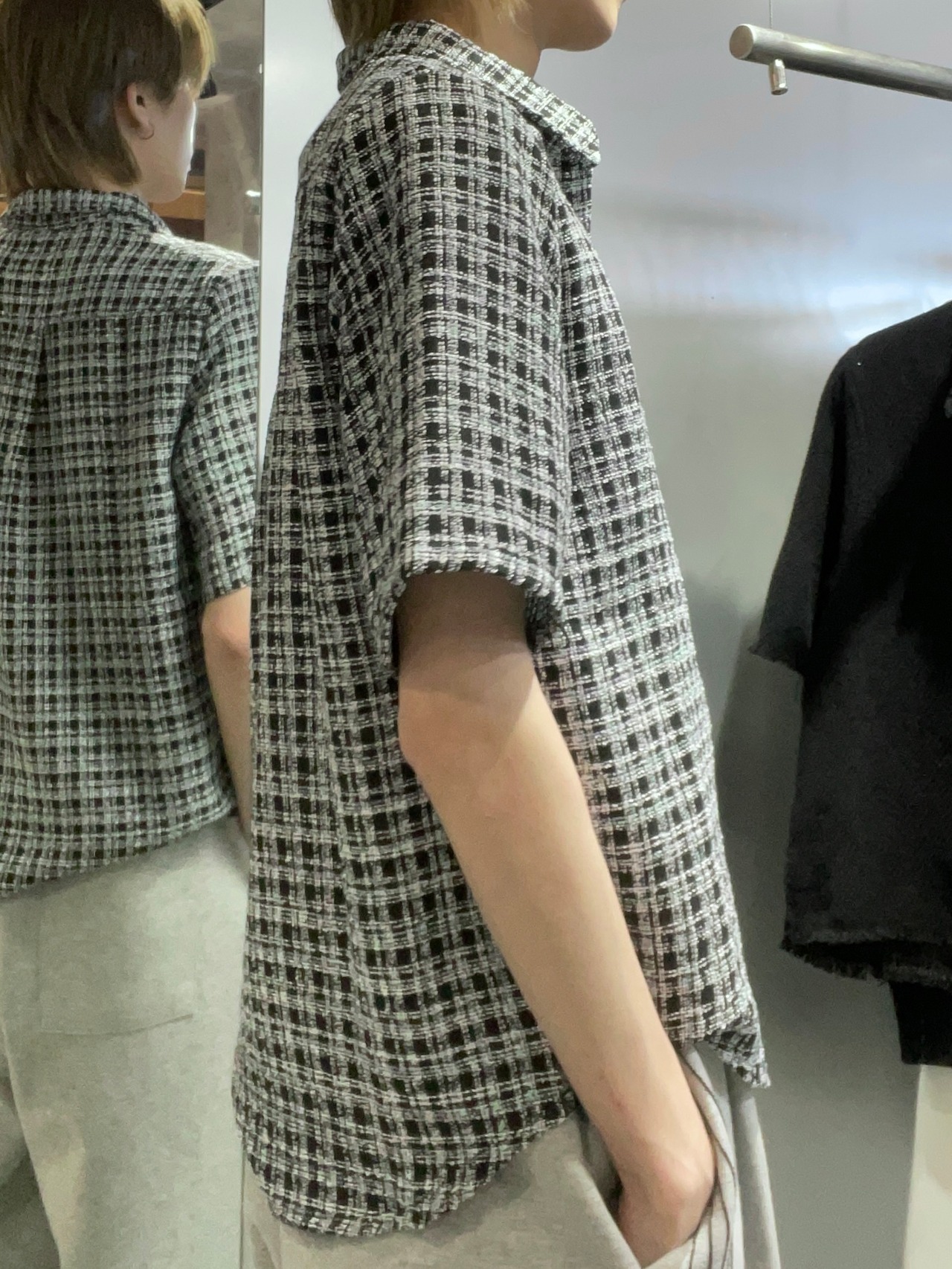 【ALUDEOSAKA】glen check sheer tweed short sleeve  [サイズ: black] [カラー: F]
