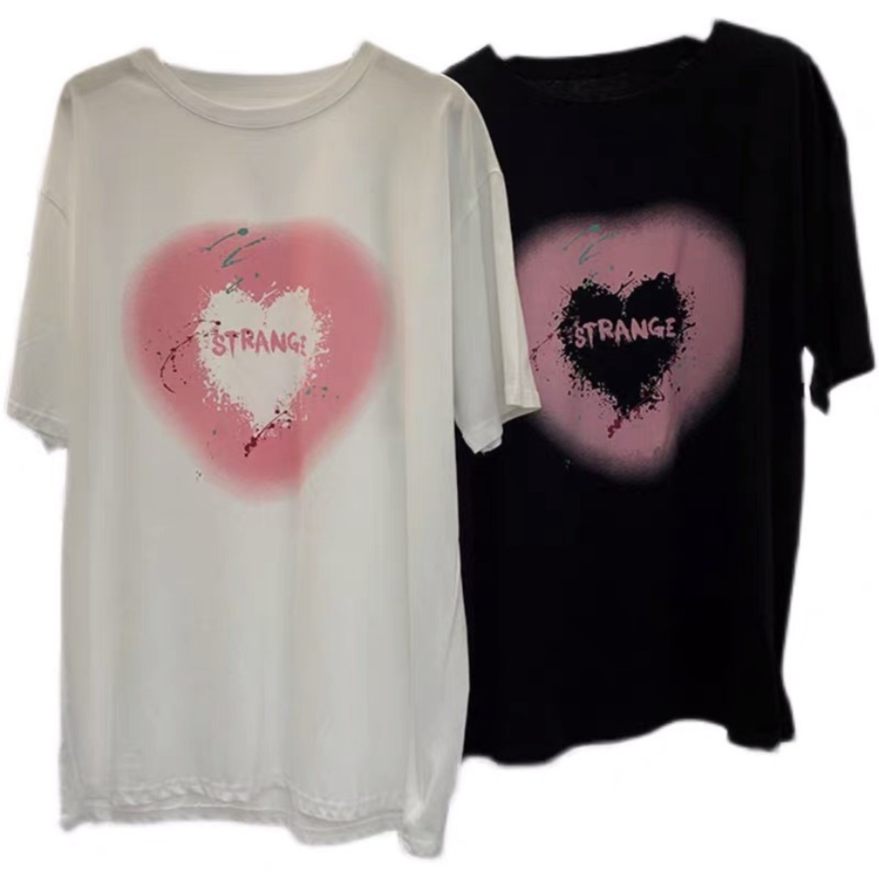 Tシャツ ハート リボン 黒 トップス ボーダー ピンク 黒 ガーリー 