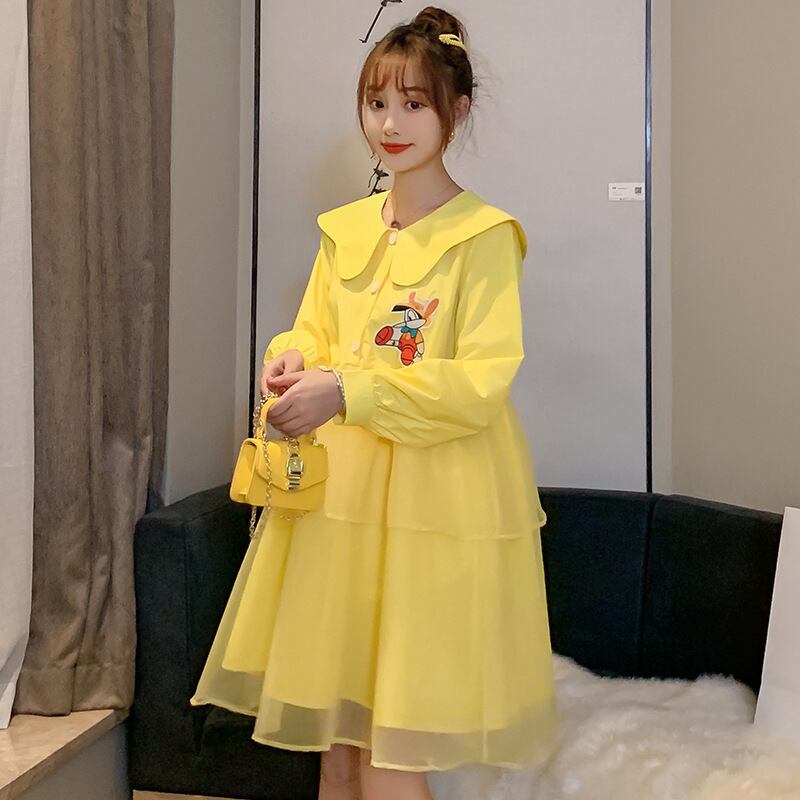 【新作】【送料無料】 マタニティウェア2020春と秋の新しいオーガンザステッチドレスファッションラペルミドルレングスマタニティドレス-アリババ スプリング 春物 オータム 秋物 expec225936225165