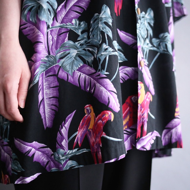 violet botanical art pattern loose h/s shirt