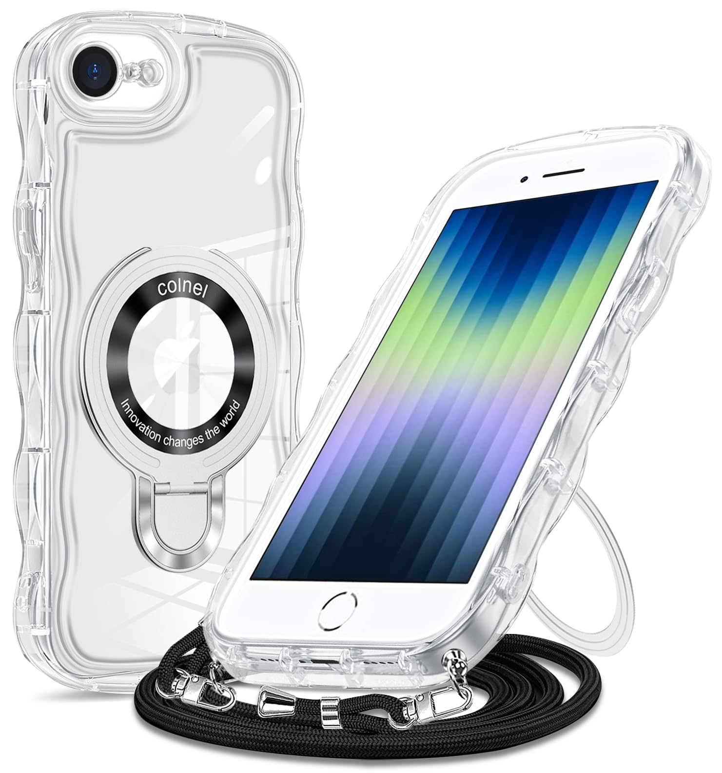 対応 iPhone 7/8/SE2/SE3 ケースMagSafe対応 クリア なみなみ ストラップ穴