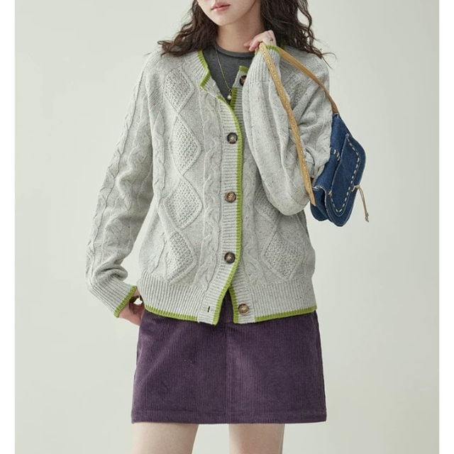 2色】Greenの縁取りニットカーディガン(kai0952) | Shelluits