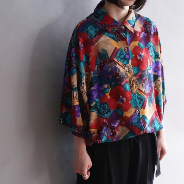 flower art pattern h/s rayon shirt
