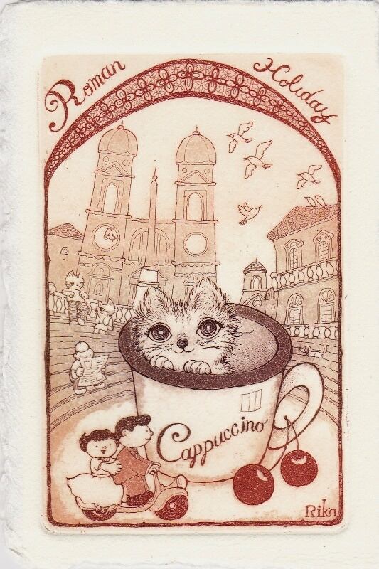 額付き銅版画応用絵画title「お通り猫in sky」