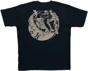 [江戸てん]Tシャツ 6.8オンス 和柄 味のあるスラブ生地に抜染しました メンズ 鯉と枝垂れ桜　黒