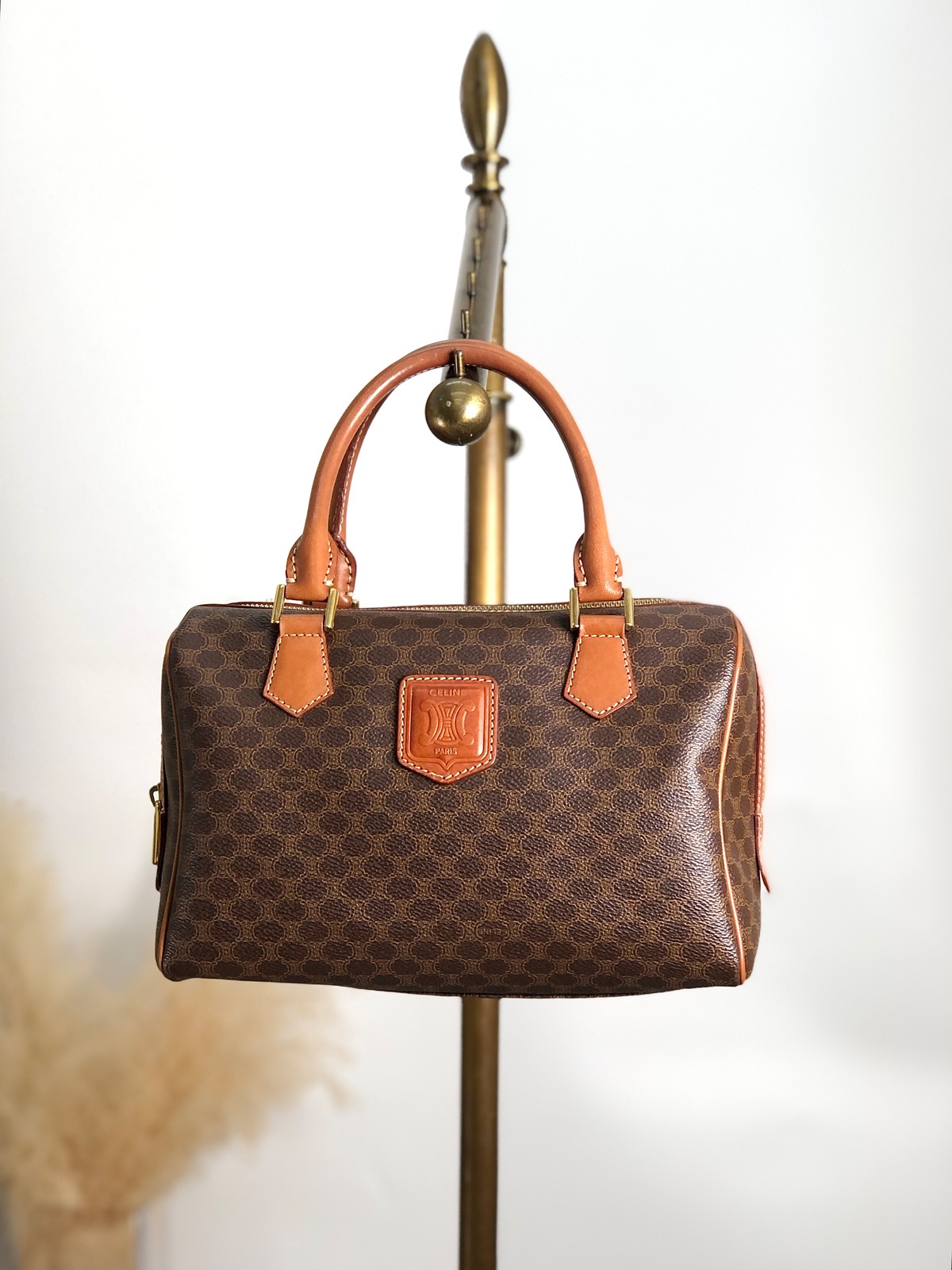 CELINE セリーヌ マカダム ハンドバッグ ブラウン ブラゾン型押し PVC 