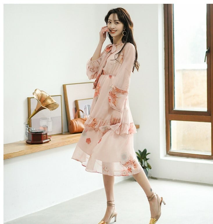 エスニック ワンピース ロングワンピース 膝下 ロング ロング丈 袖あり