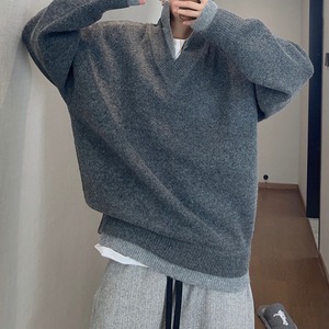 フェイクツーピース V ネックコントラストカラーニット　1041