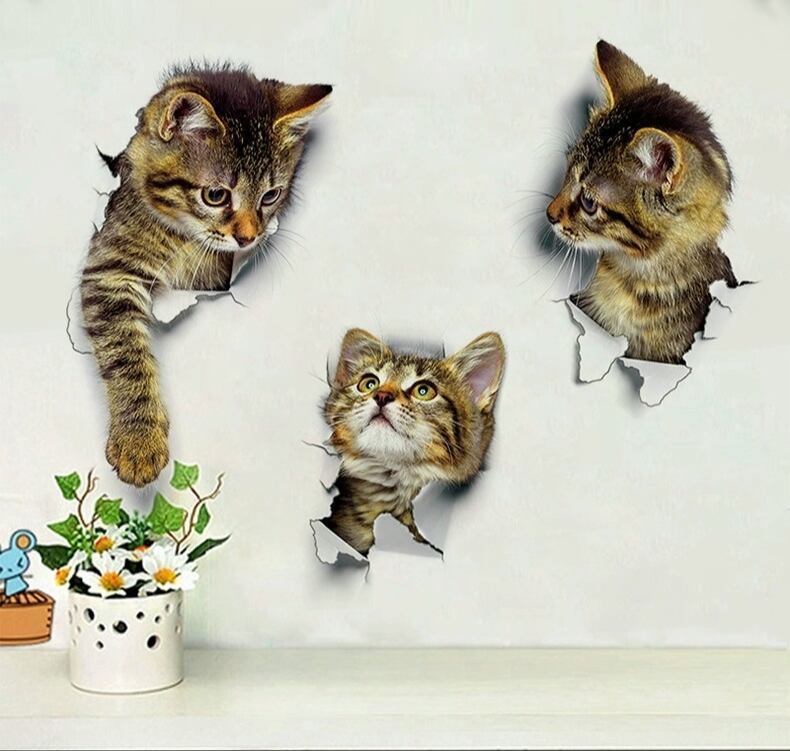壁から飛び出る猫の3dウォールステッカー 即納 百猫堂 Momonekodo