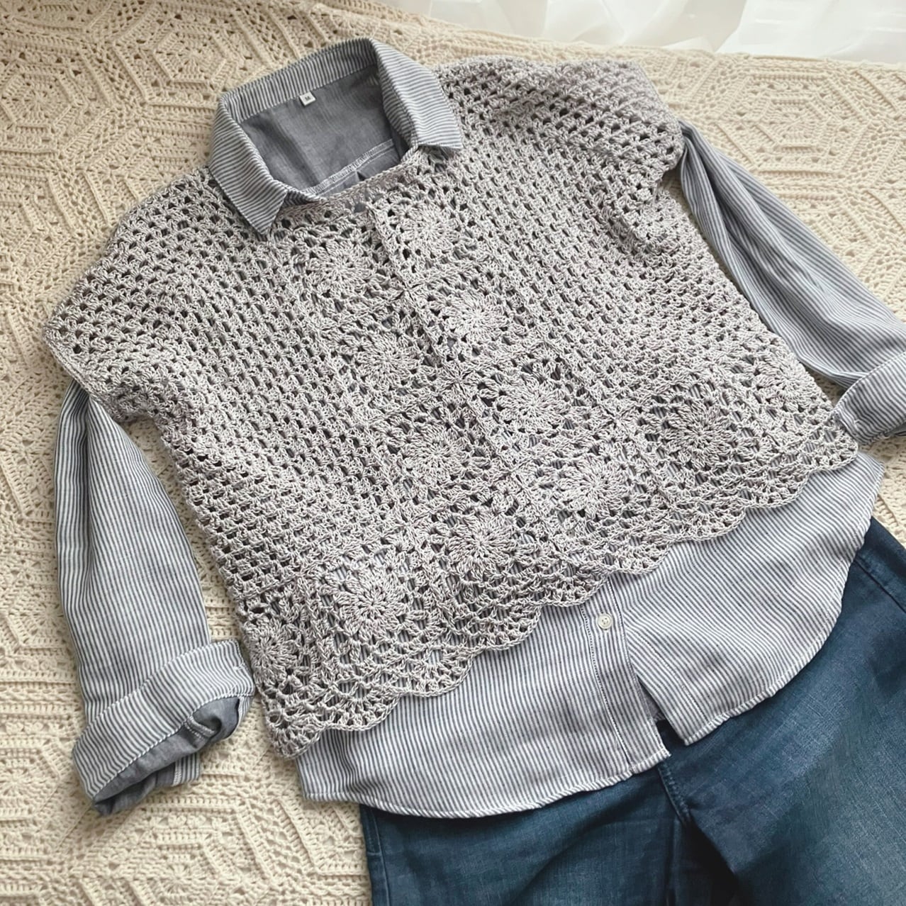 編み図のみ】モチーフ繋ぎのヘキサゴンTシャツ（印刷版） | 手編み雑貨
