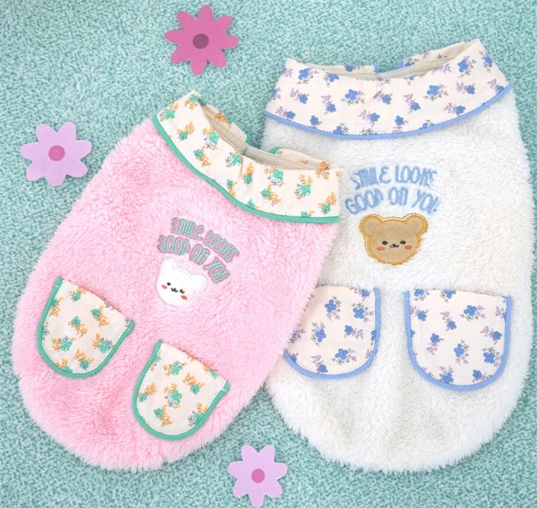 bear collar fleece vest S ~ XL 2color / 犬服 秋冬 新作 暖かい アウター ふわふわ もこもこ フリース ベスト ドッグウェア 冬 部屋着 お出かけ 小型犬 中型犬 outer18