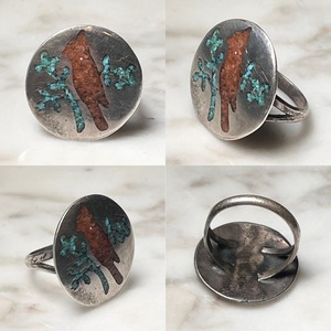 vintage silver tip inlay ring " bird "