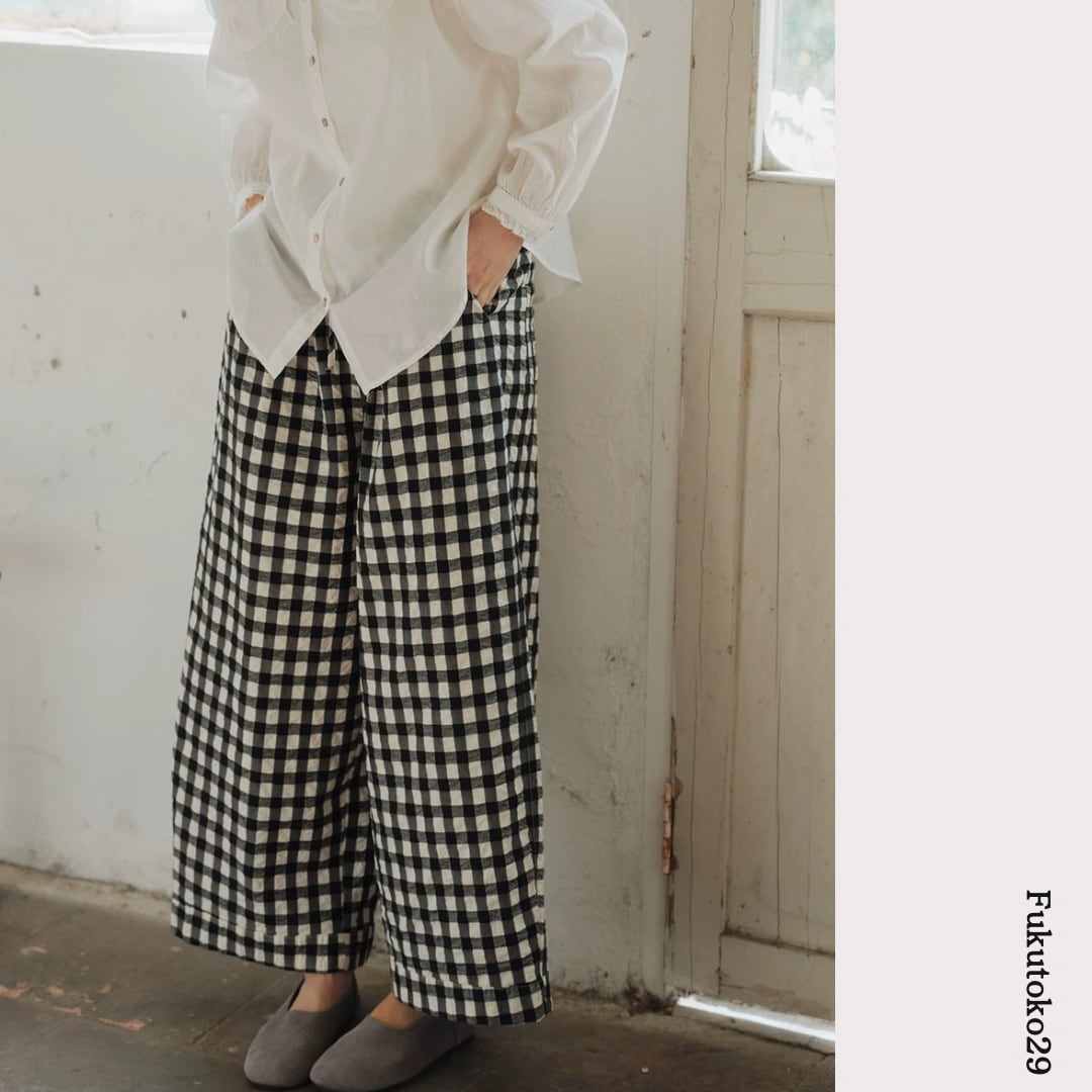 ワイドチェックパンツ F3976