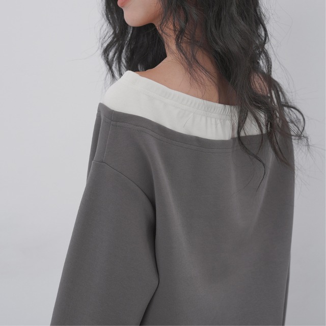 off-shoulder drawstring sweatshirt　J00312