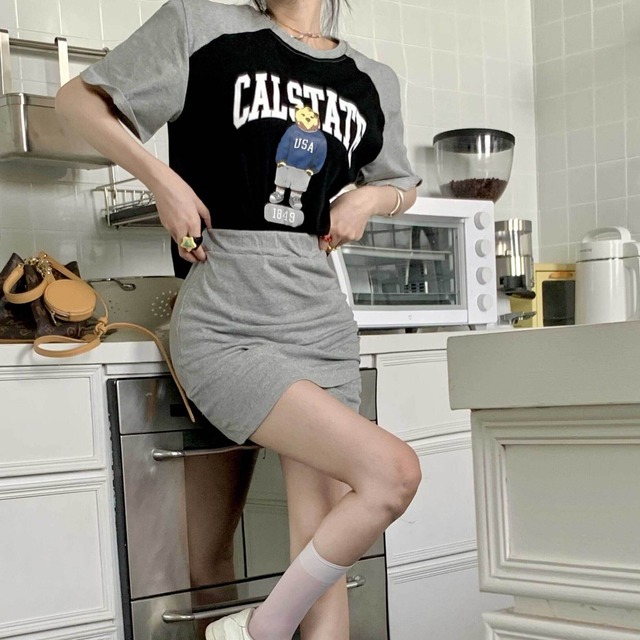 【韓国通販 dgo】アニマルプリントTシャツ&ショートスカート グレー(W2933）センス溢れるファッションitem
