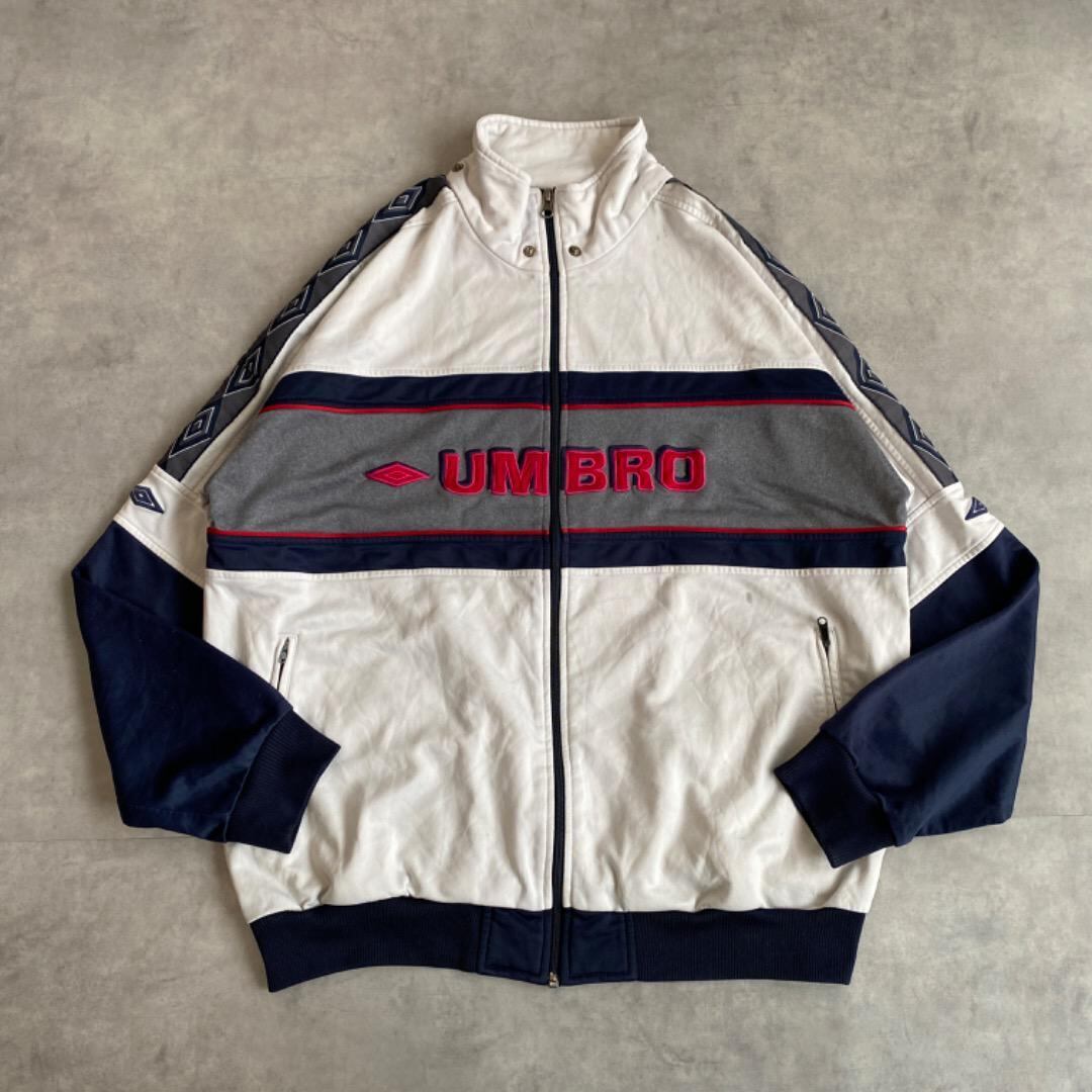 アンブロ トラックジャケット 古着 00s ビッグロゴ L 白 紺 アンブロ トラックジャケット 古着 00s ビッグロゴ L 白 紺
