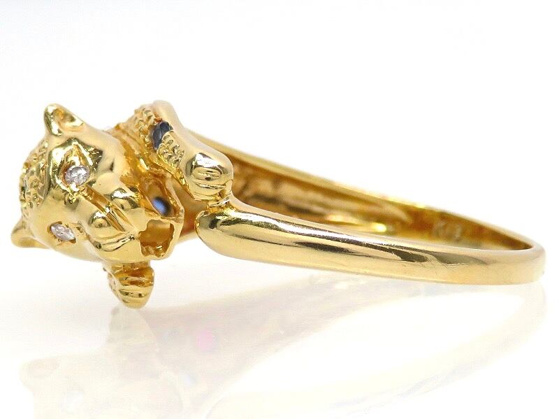 オータムセール K18YG パンサー リング マルチ石 アニマル 豹モチーフ