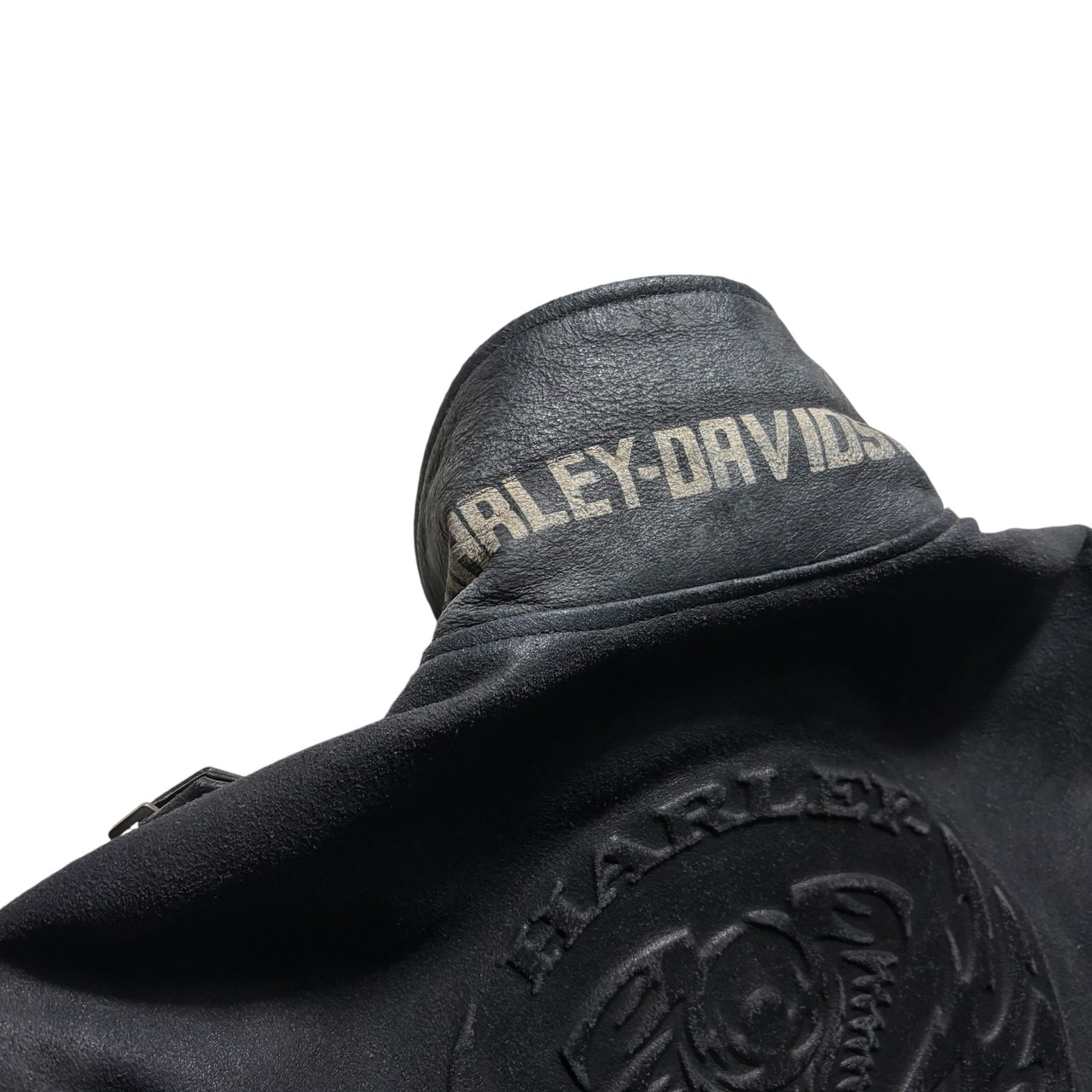 HARLEY-DAVIDSON black crack leather riders jacket