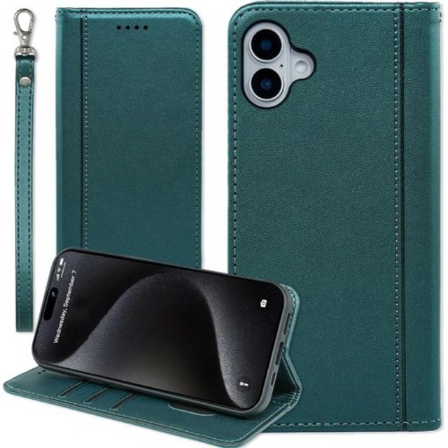 iPhone 16 ケース 手帳型 用 アイフォン16 ストラップケース アイホン16 携帯ケース いphone16 カバー アイホン アイフォン 16 手帳ケース 16ケース iPhone16 ストラップ付きケース 手帳 耐衝撃 カードケース 適用 Cobeimisr CASE マグネット ストラップ スマホケース ダーク グリーン 3471