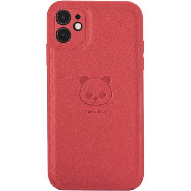 Panda Baby iPhone 11 レザーケース 本革に近い質感 レッド 762