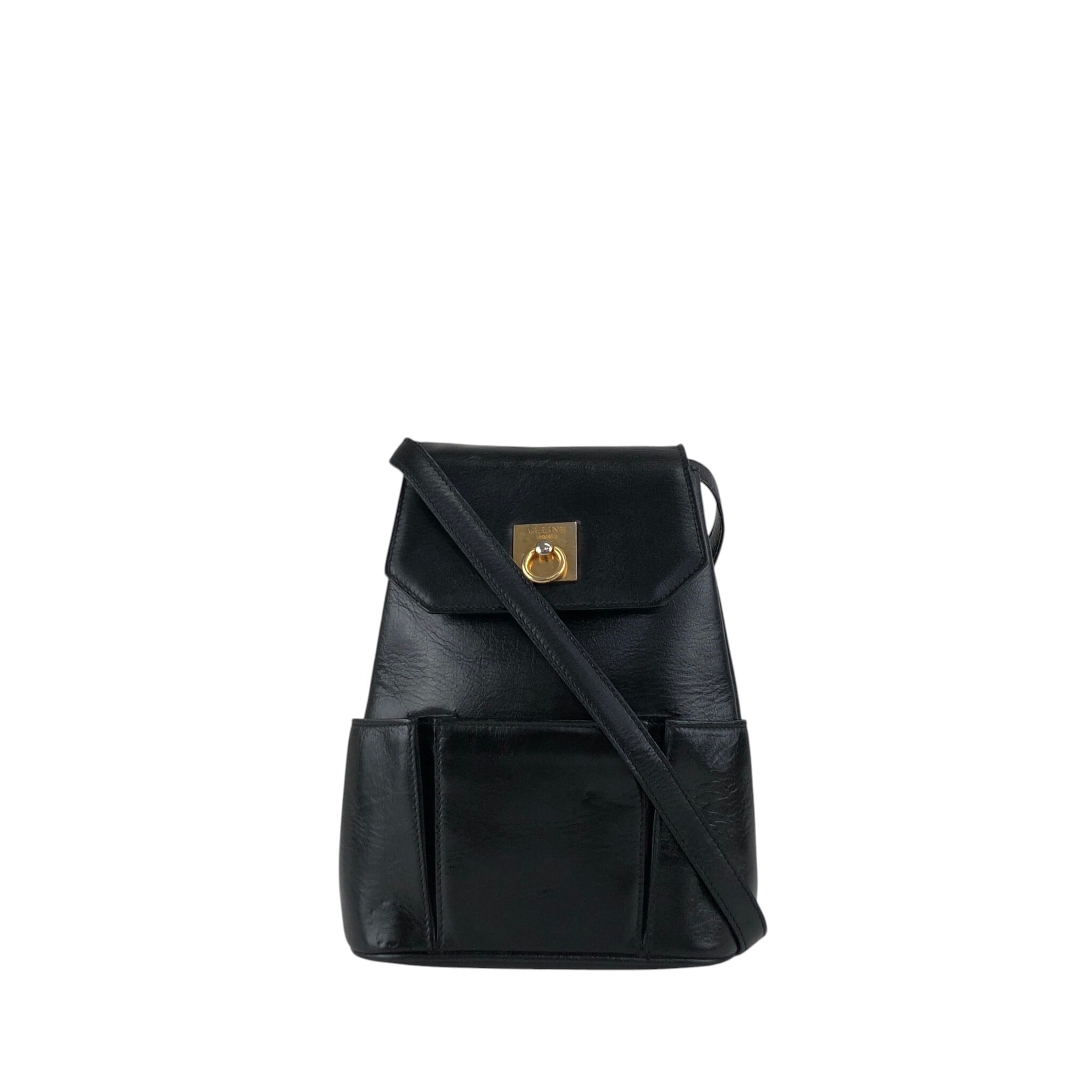 CELINE セリーヌ ショルダーバッグ ブラック ガンチーニ レザー