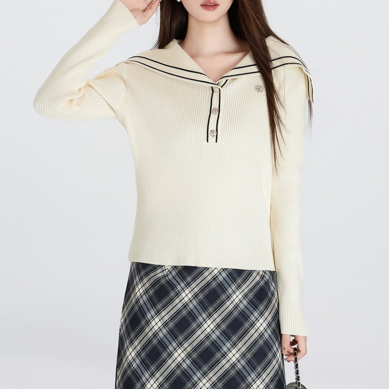 embroidery sailor-collar knit pullover m1342