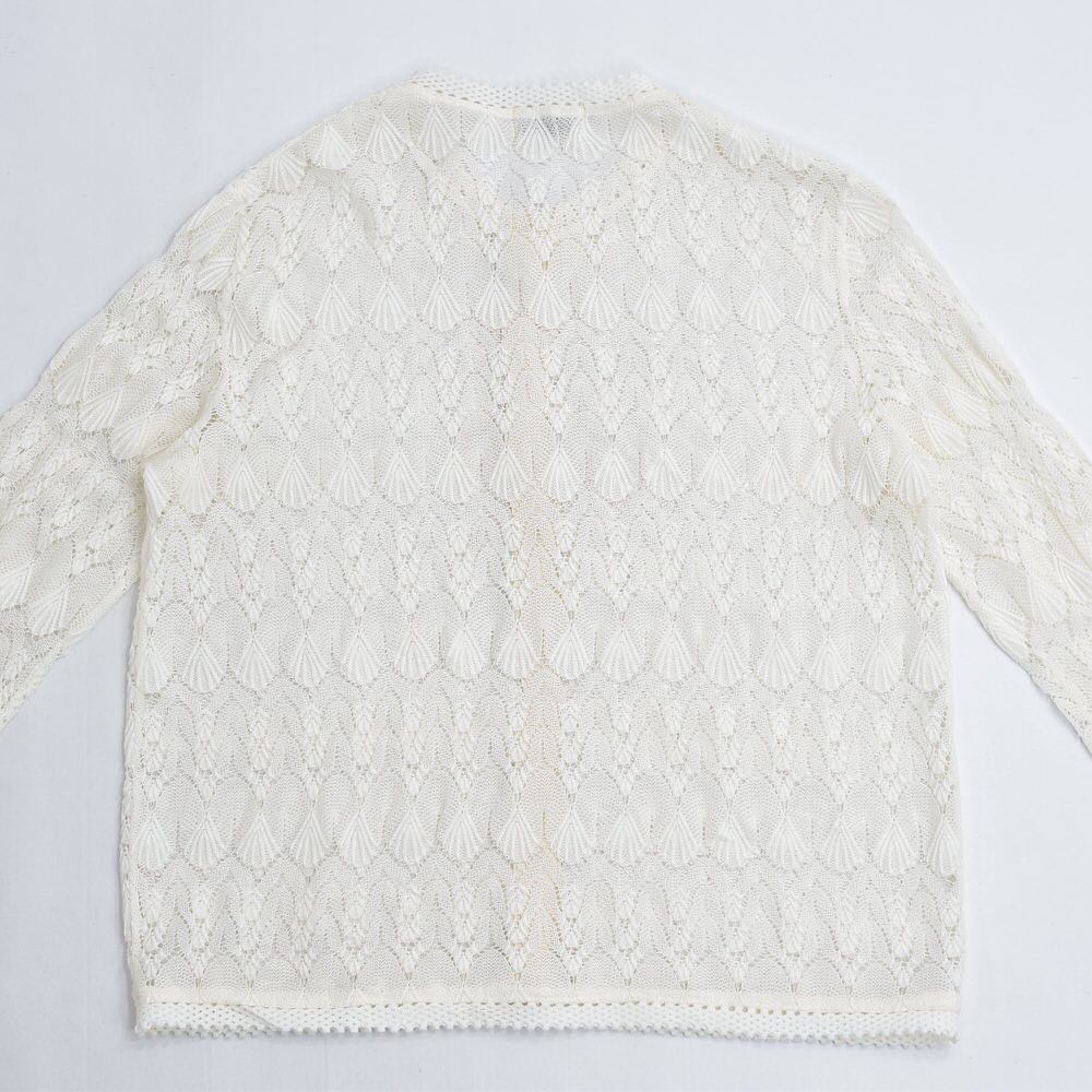 VINTAGE - 70～80s SPIE GEL アンティーク調 レースデザイン カーディガン 長袖 ヴィンテージ シアーカーデ オフホワイト ビンテージ USA アメリカ古着 レディースL相当 70～80s SPIE GEL アンティーク調 レースデザイン カーディガン