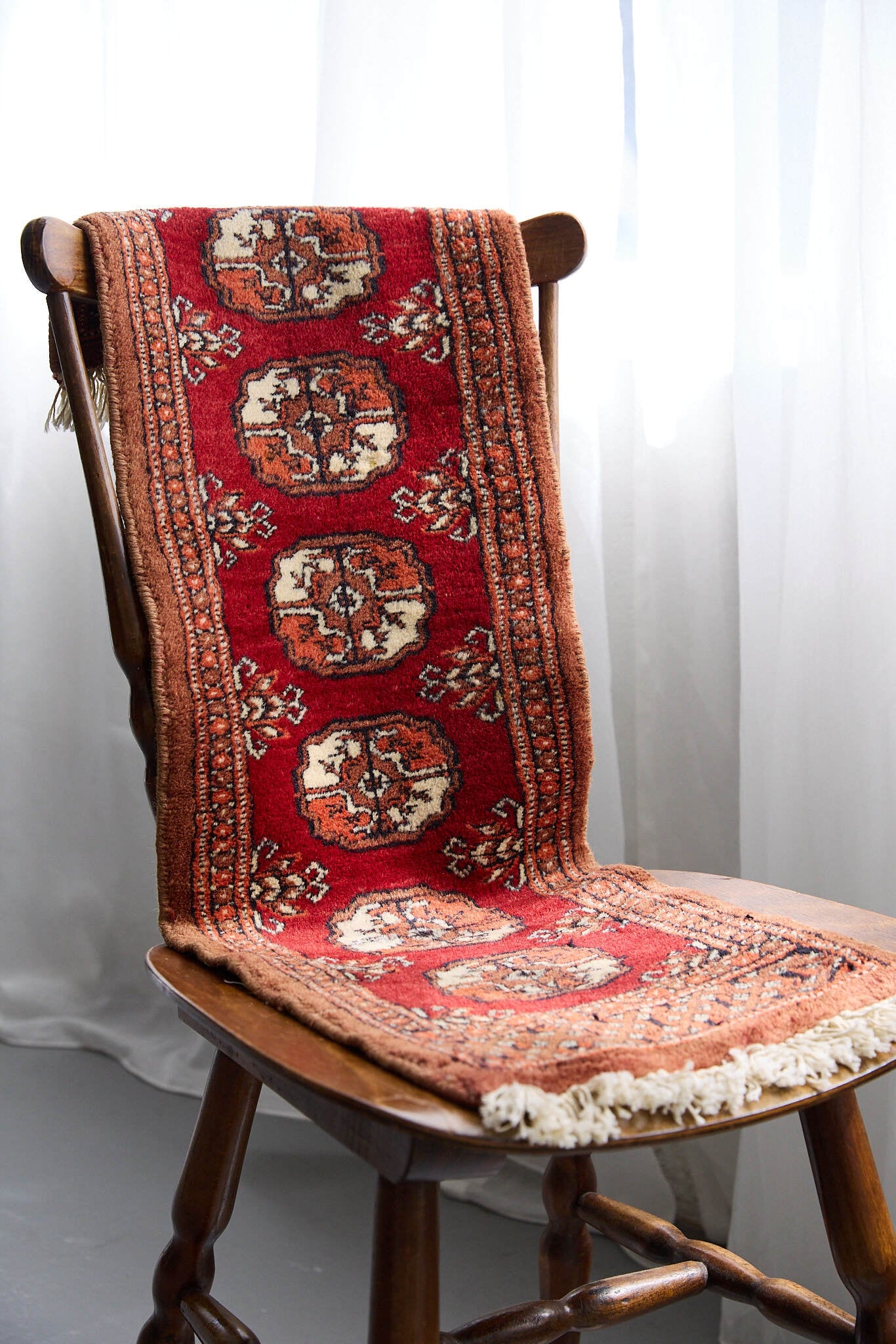 No.206 ヴィンテージラグ トライバルラグ ラホール産(95×33cm)レッド オレンジ アイボリー ブラウン