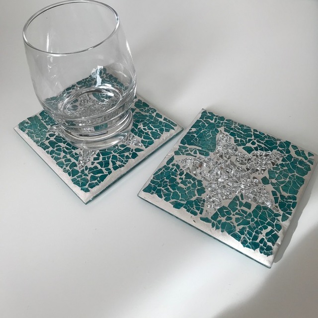 ルミエールプリエコースター １０ｘ１０cm ２枚組 モザイクガラス ブルーノインテリア神戸 ラグ カーペット 照明 座椅子 インテリア雑貨