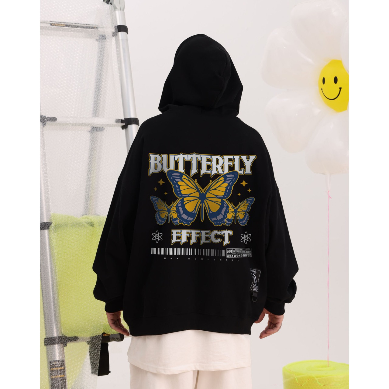 6色展開 裏起毛 バタフライプリント パーカー T564