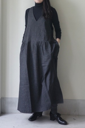genre ジャンル / WAIST TUCK APRON DRESS (STRIPE)