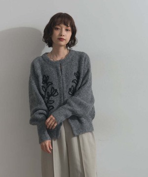 HD255009 テープ刺繍ニットカーディガン gray