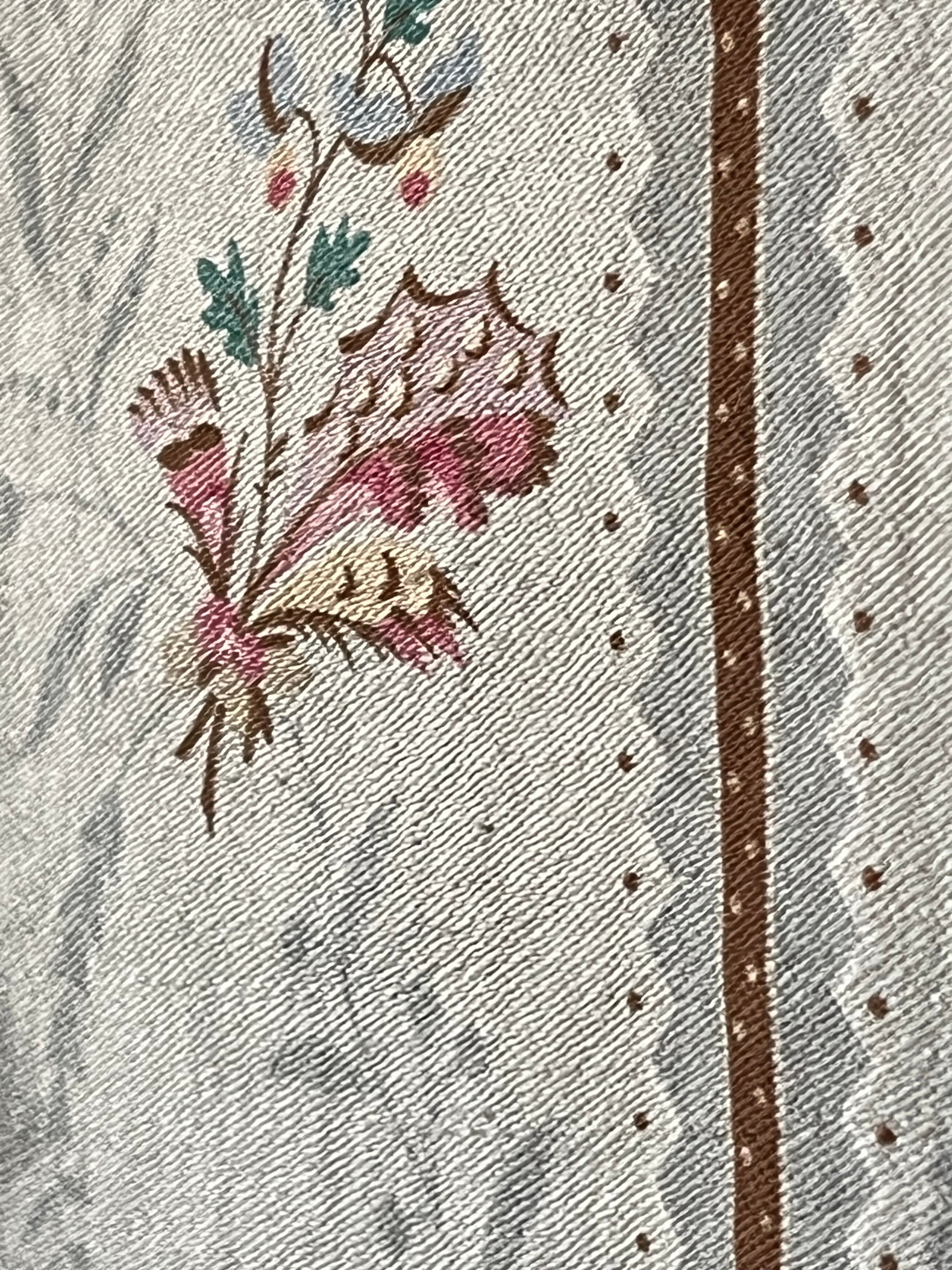 フランス製 ヴィンテージ 生地】サテン織 ストライプ フローラル柄