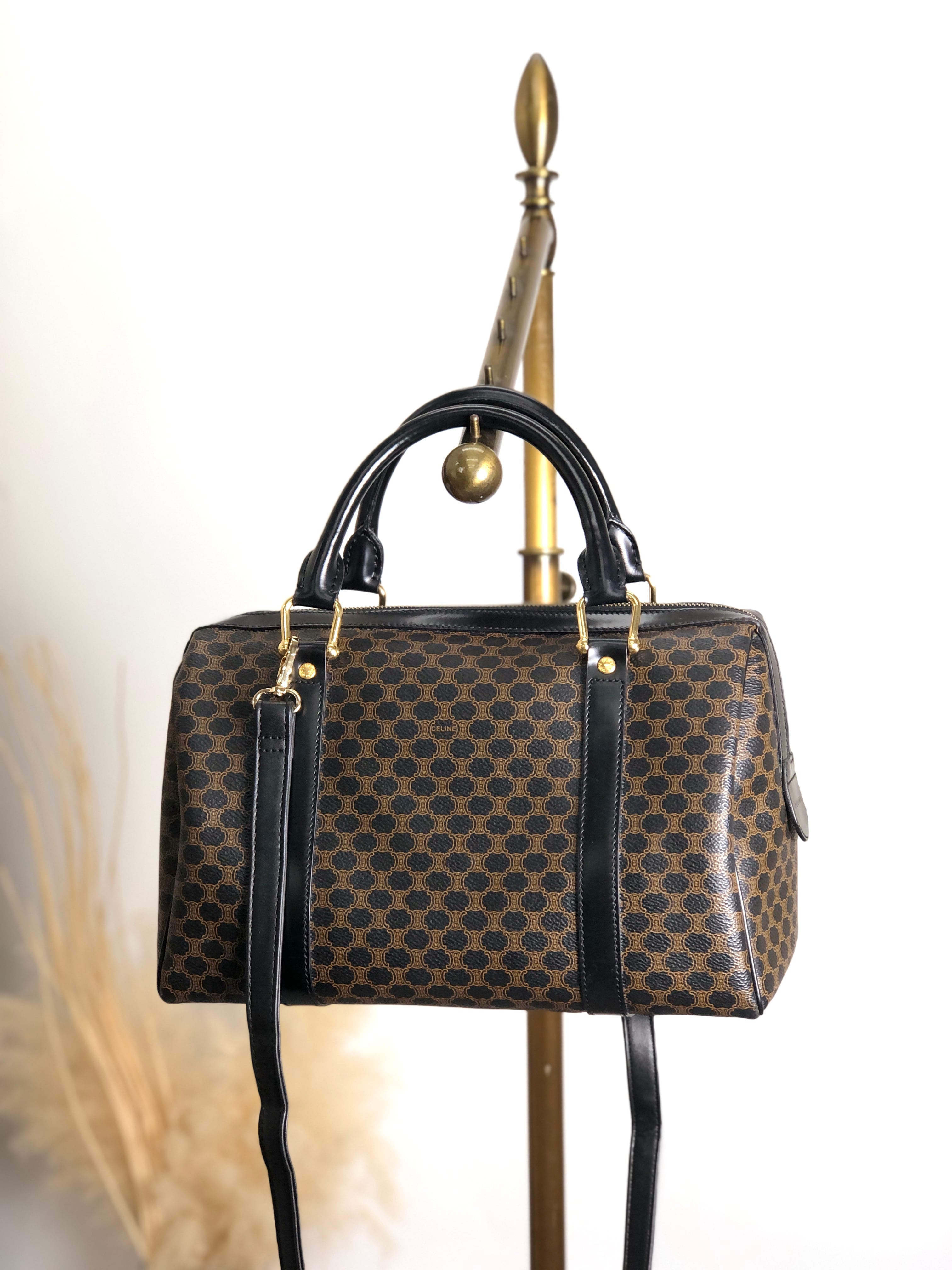 CELINE セリーヌ ミニボストン ハンドバッグ マカダム PVC レザー CELINE セリーヌ マカダム ハンドバッグ ブラック PVCレザー ミニ