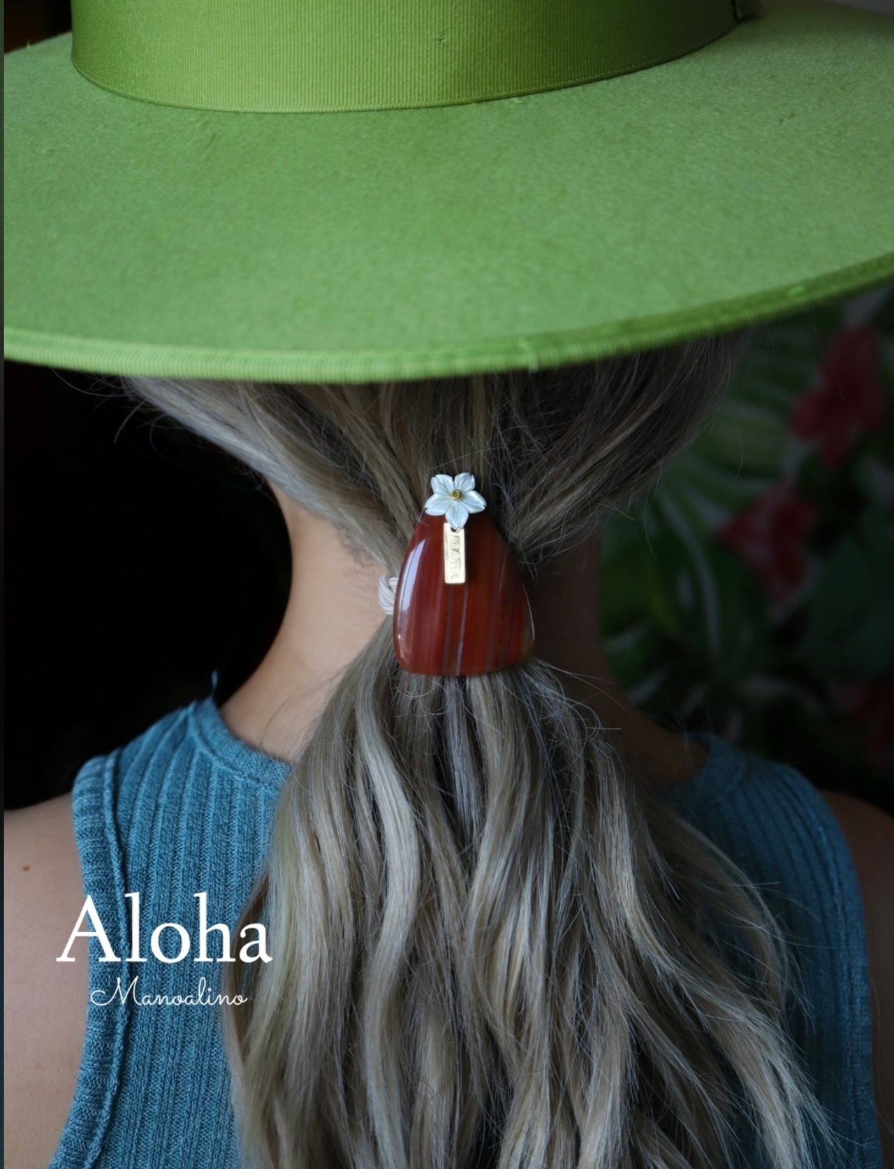 Hawaiian Brown Orange agate×Plumeria hair accessory(ブラウンオレンジアゲート天然石×プルメリアヘアゴム)