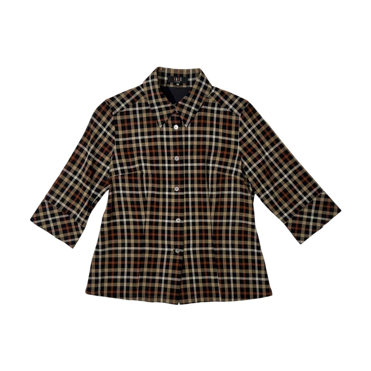DAKS ダックス ロンドン チェック柄 七分袖 シャツ サイズ 38 /レディース/ブラック×ブラウン×ベージュ/日本製/薄手