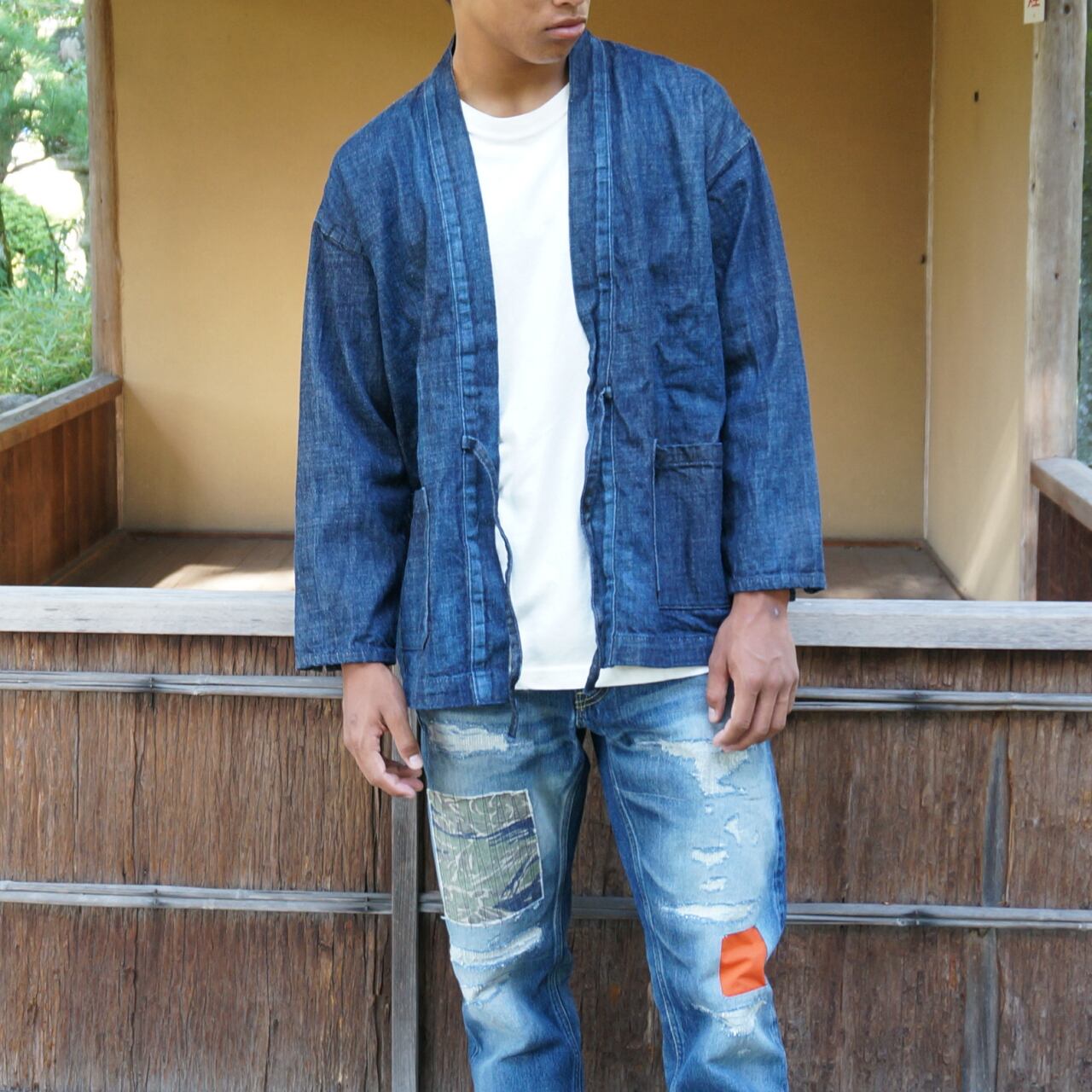 SCISSORMANシザーマン ストライプ 半纏 パンツ セットアップ岡山児島製 SCISSORMANシザーマン ストライプ 半纏 パンツ セットアップ岡山