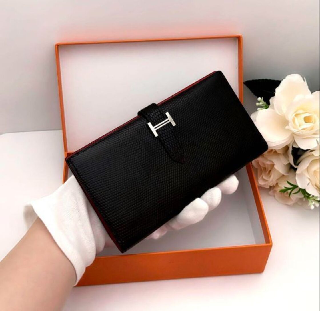 HERMES エルメス リザード べアン バイカラー 黒 長財布 | Pay ID